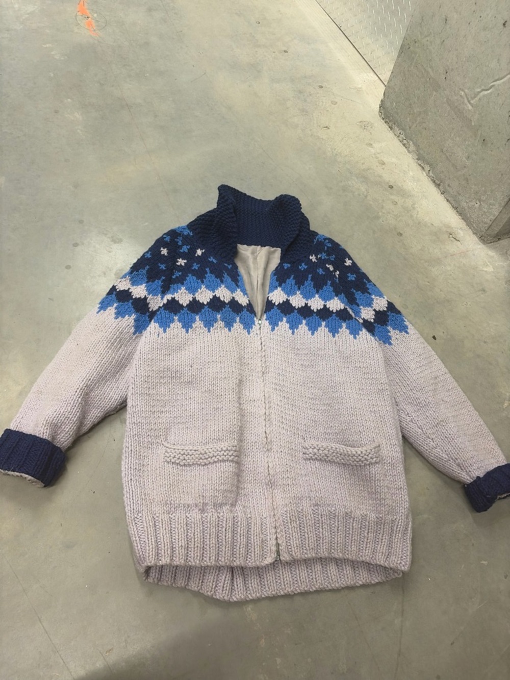 Vintage cowichan‎ Chunky Knit Fair Isle Zip Cardigan Sweater